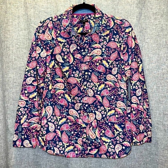 Women's Talbots Paisley Button down Top Medium Petite - Picture 1 of 6